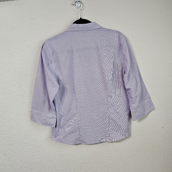 Las Olas Blouse Womens M Purple Cats Button Up 3/4 Sleeve Striped Shirt Top - Picture 2 of 10